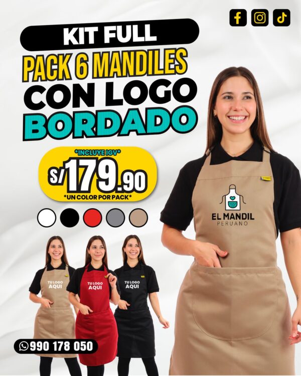 Pack X6 Mandiles con logo bordado