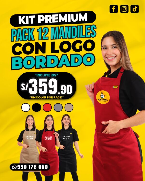 Pack X12 Mandiles con logo bordado